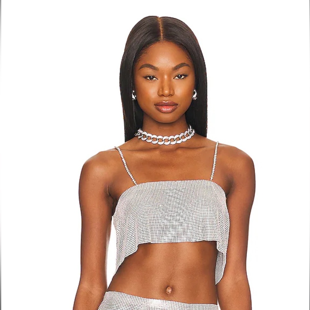 Camila Coelho Noemi Top in Silver Rhinestone
